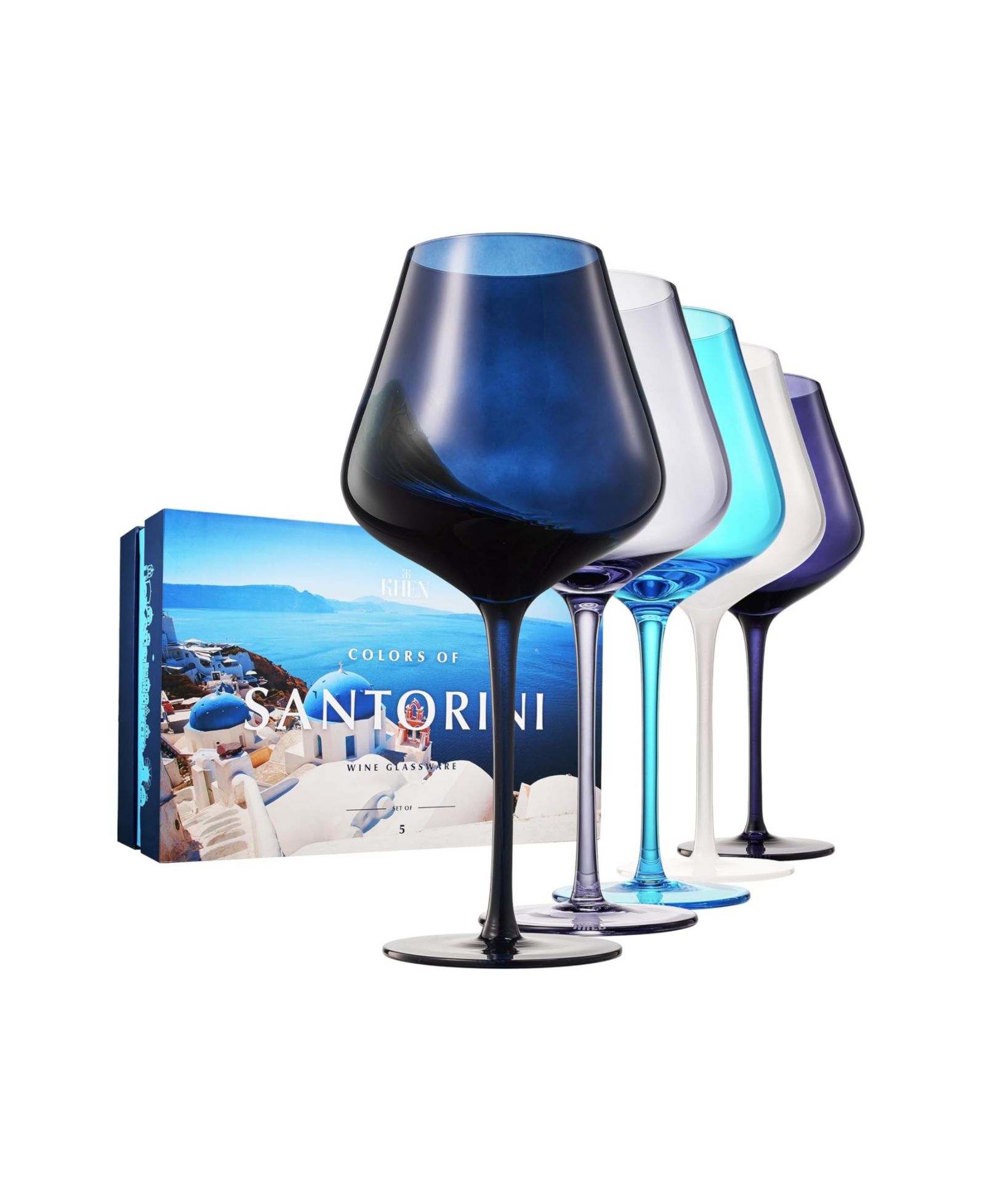 Набор бокалов для вина The Wine Savant Colors of Santorini Greece, 5 шт.