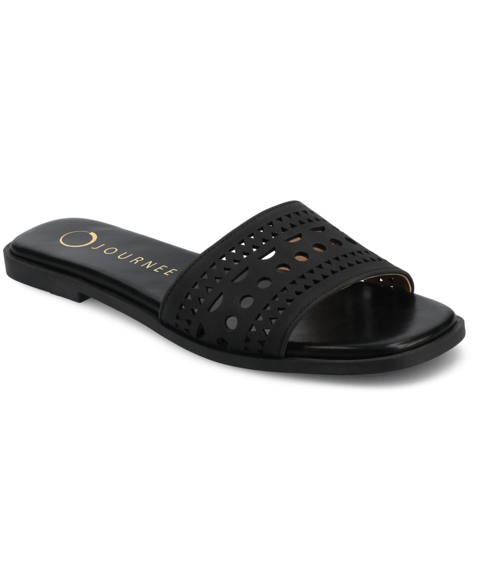 Journee Collection Women's Brodie Perforated Slide Flat Sandals