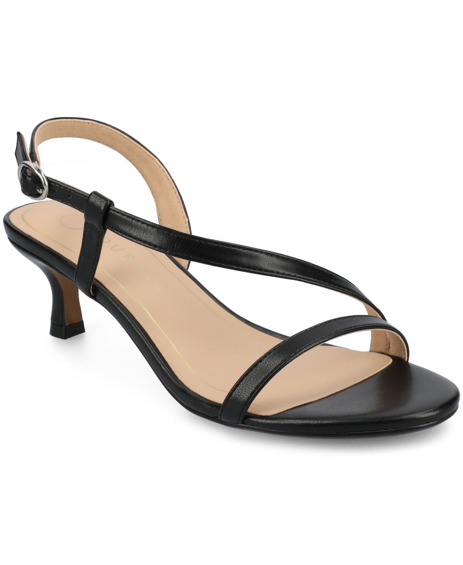 Journee Collection Women's Jemry Asymmetrical Strap Kitten Heel Strap Dress Sandals