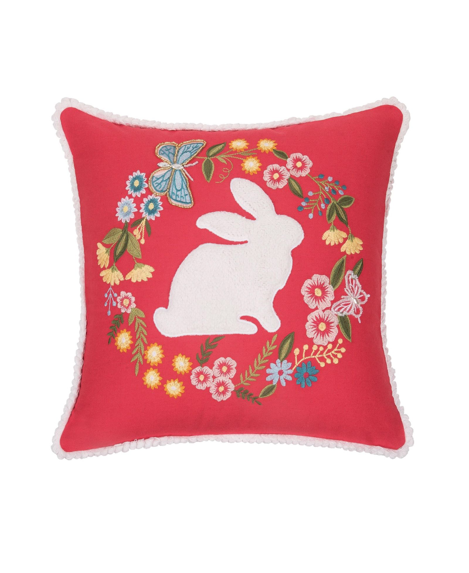Spring Easter Bunny Silhouette and Wreath Accent Throw Pillow, 16" x 16"