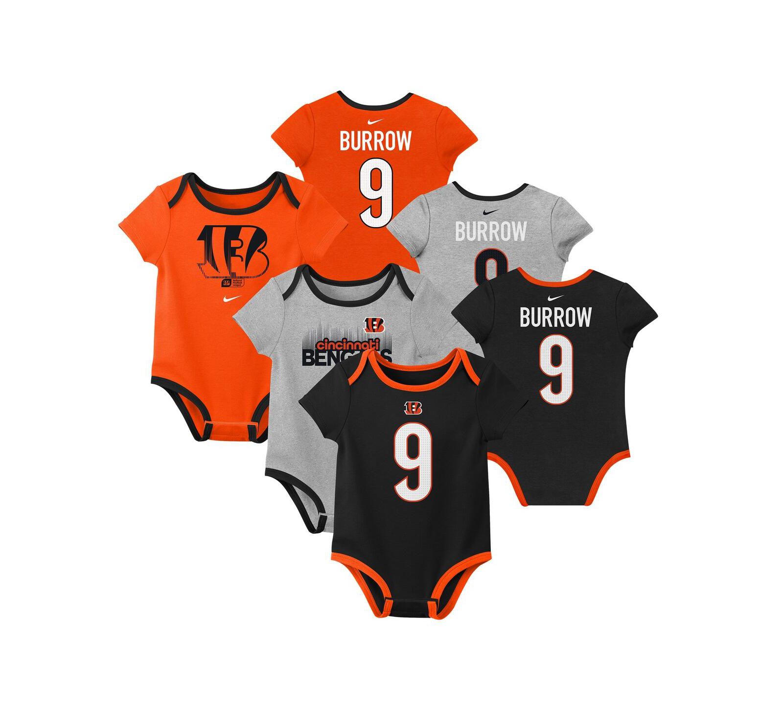 Набор боди Nike для малышей (мальчиков и девочек) Joe Burrow Cincinnati Bengals, 3 шт.