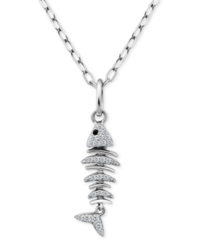 Giani Bernini Cubic Zirconia Fishbone Pendant Necklace, 16" + 2" extender, Exclusively at Macy's