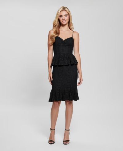 GUESS Women's Lula Ruffle-Waist Sleeveless Lace Dress
