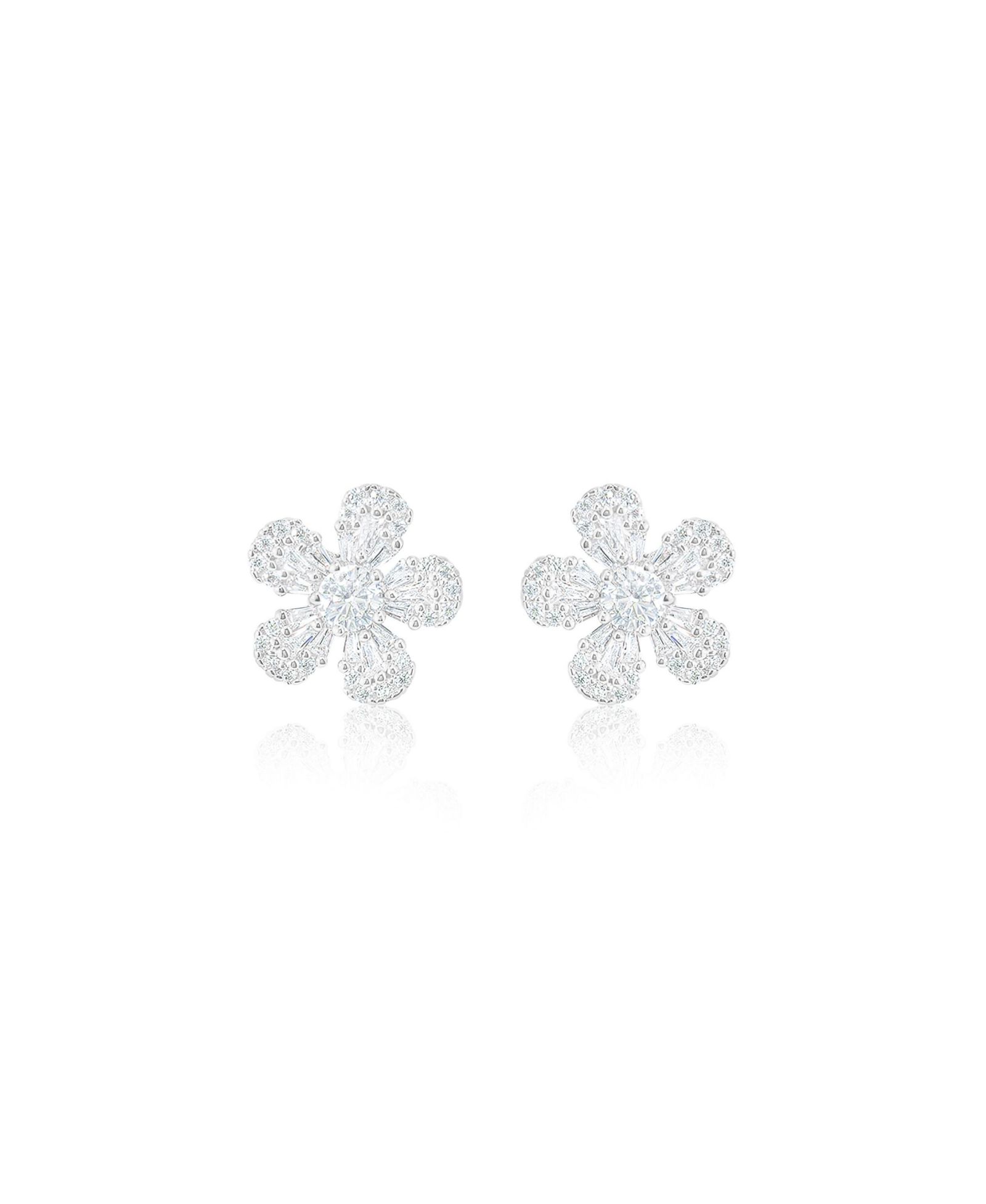 Tone Floral Studs Pave Cubic Zirconia Statement Earrings