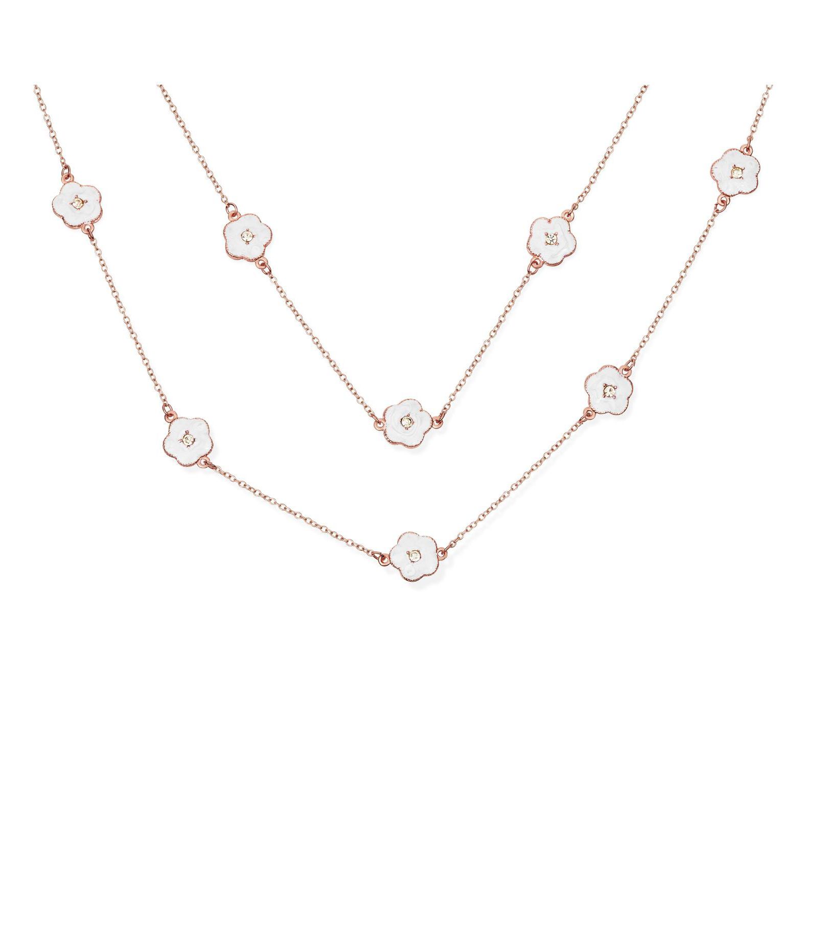 Bling Jewelry Long Crystal Enamel Rose Flower Double Wrap Clover Necklace Gold Tone 36"