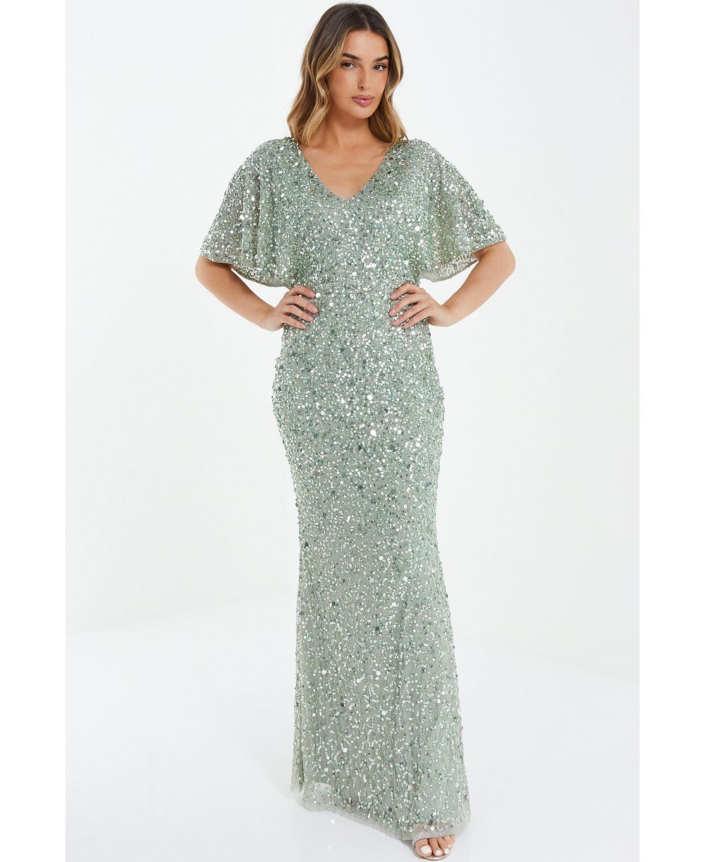 QUIZ Women's Sequin Batwing Maxi Dress