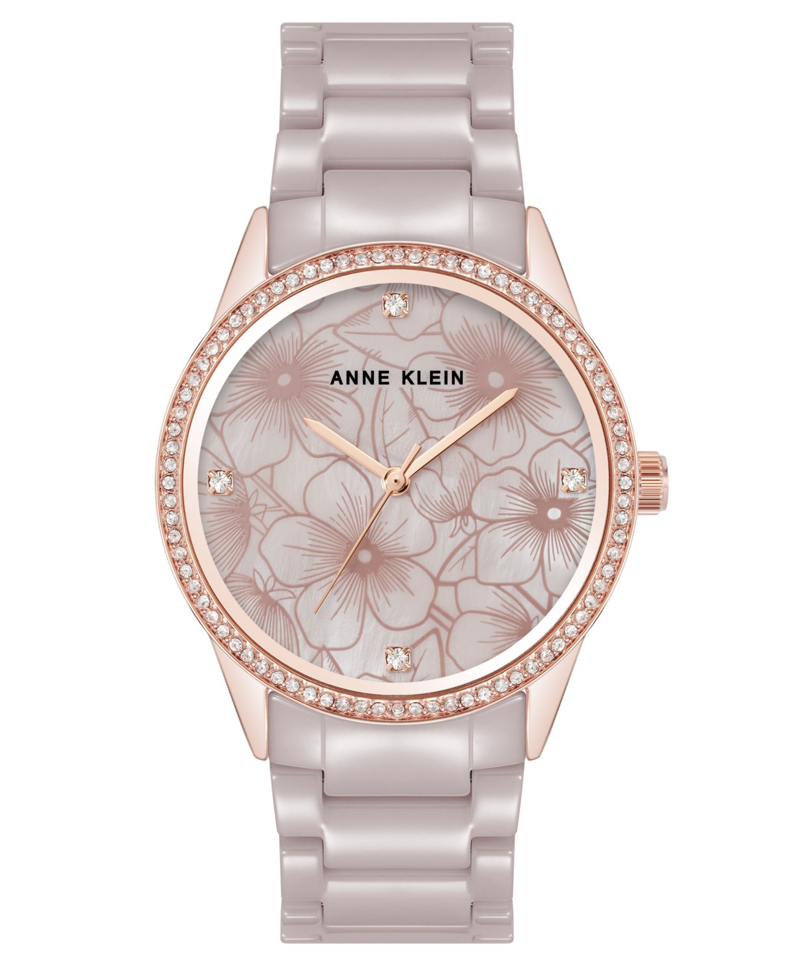 Женские кварцевые часы Anne Klein с керамическим браслетом и цветочным циферблатом 34mm