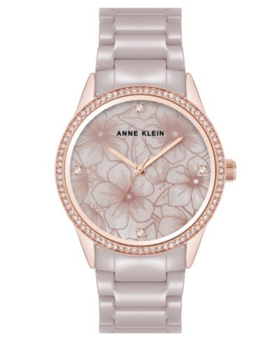 Женские кварцевые часы Anne Klein с керамическим браслетом и цветочным циферблатом 34mm