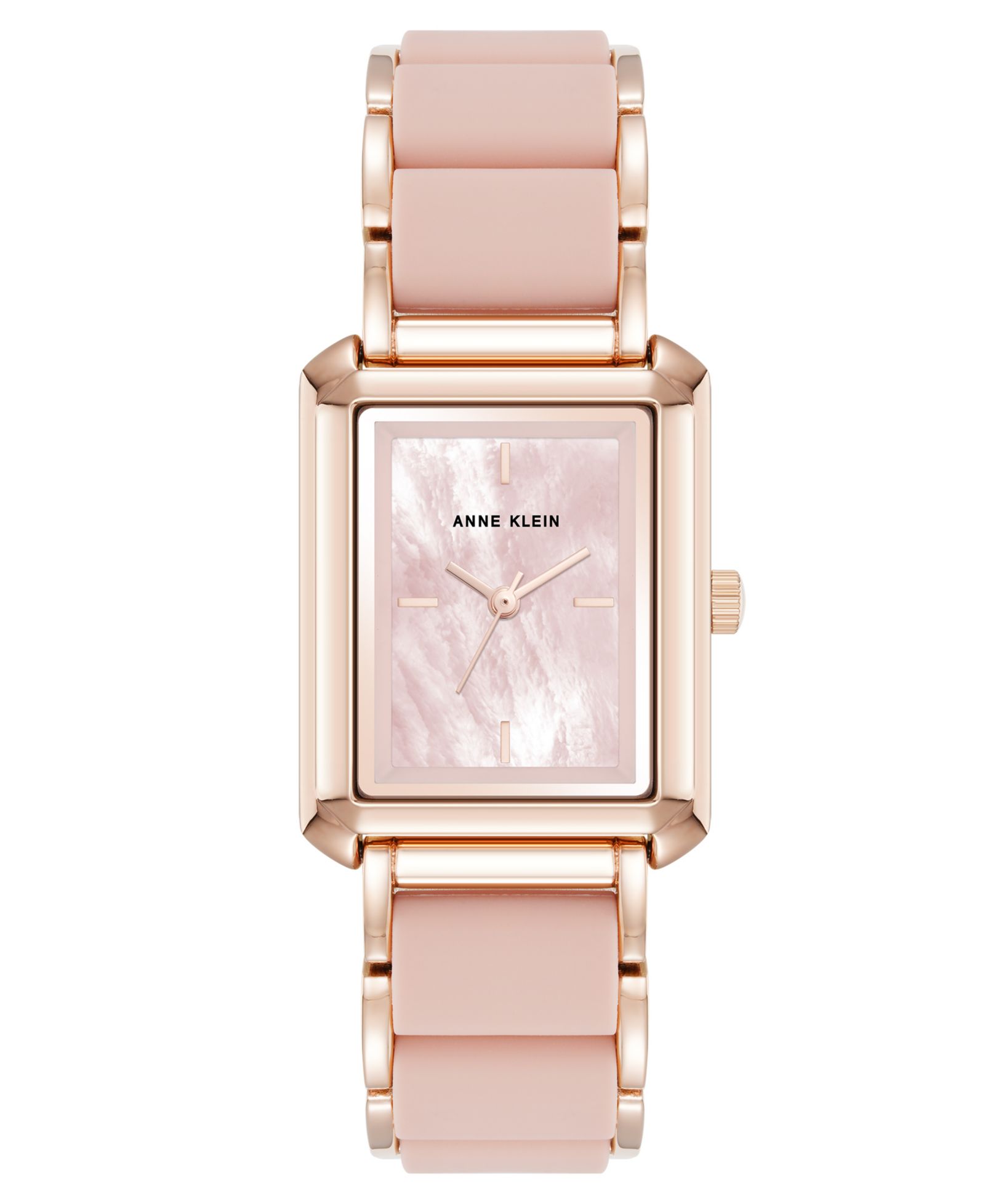Anne Klein Женские кварцевые часы Casual Rectangular Blush Pink Silicone с браслетом из сплава Rose Gold-Tone, 26mm