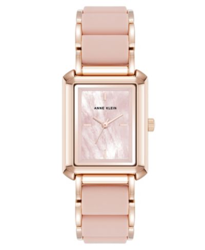 Anne Klein Женские кварцевые часы Casual Rectangular Blush Pink Silicone с браслетом из сплава Rose Gold-Tone, 26mm
