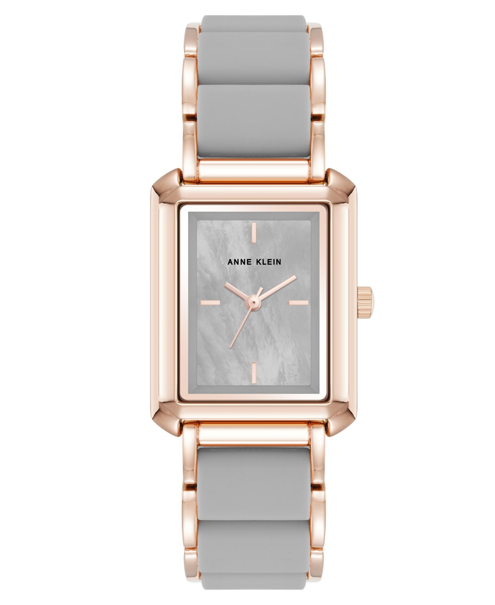Anne Klein Women's Quartz Casual Rectangular Gray Silicone with Rose Gold-Tone Metal Alloy Bracelet Watch, 26mm