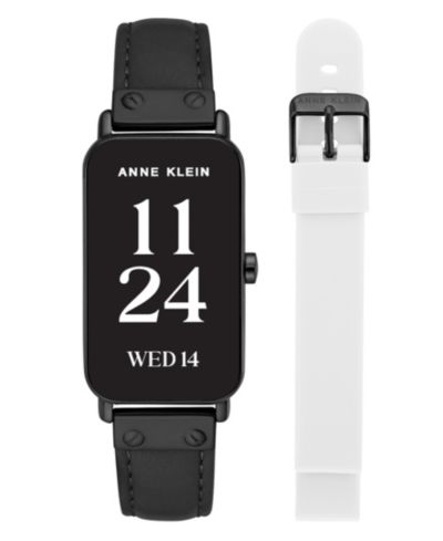 Anne Klein Women's Connect It Illume Smartwatch with Black Leather and White Silicone Band, 37mm
