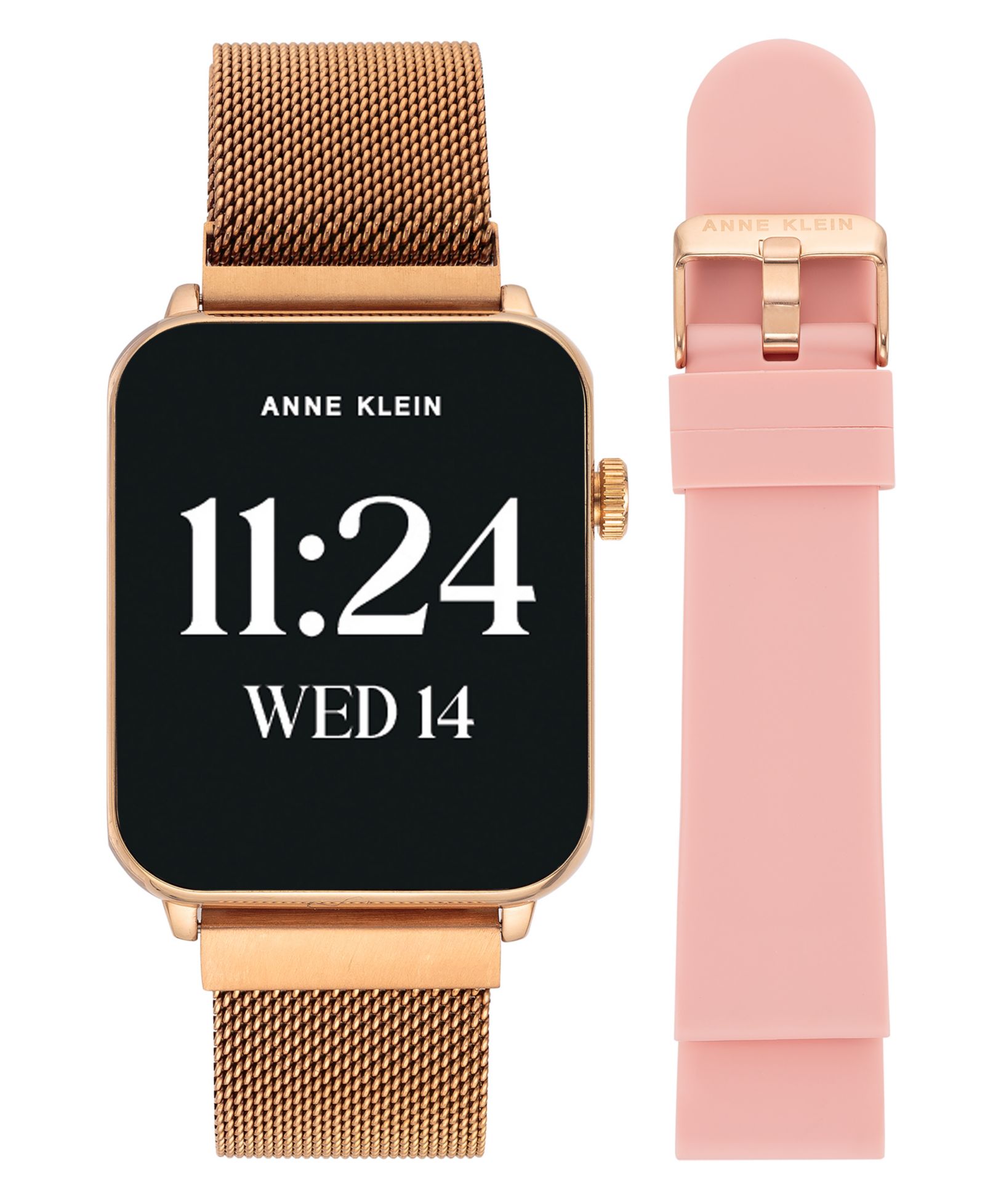 Anne Klein Women's Connect It Stellar Smartwatch with Rose Gold-Tone Stainless Steel Mesh and Pink Silicone Band, 45mm