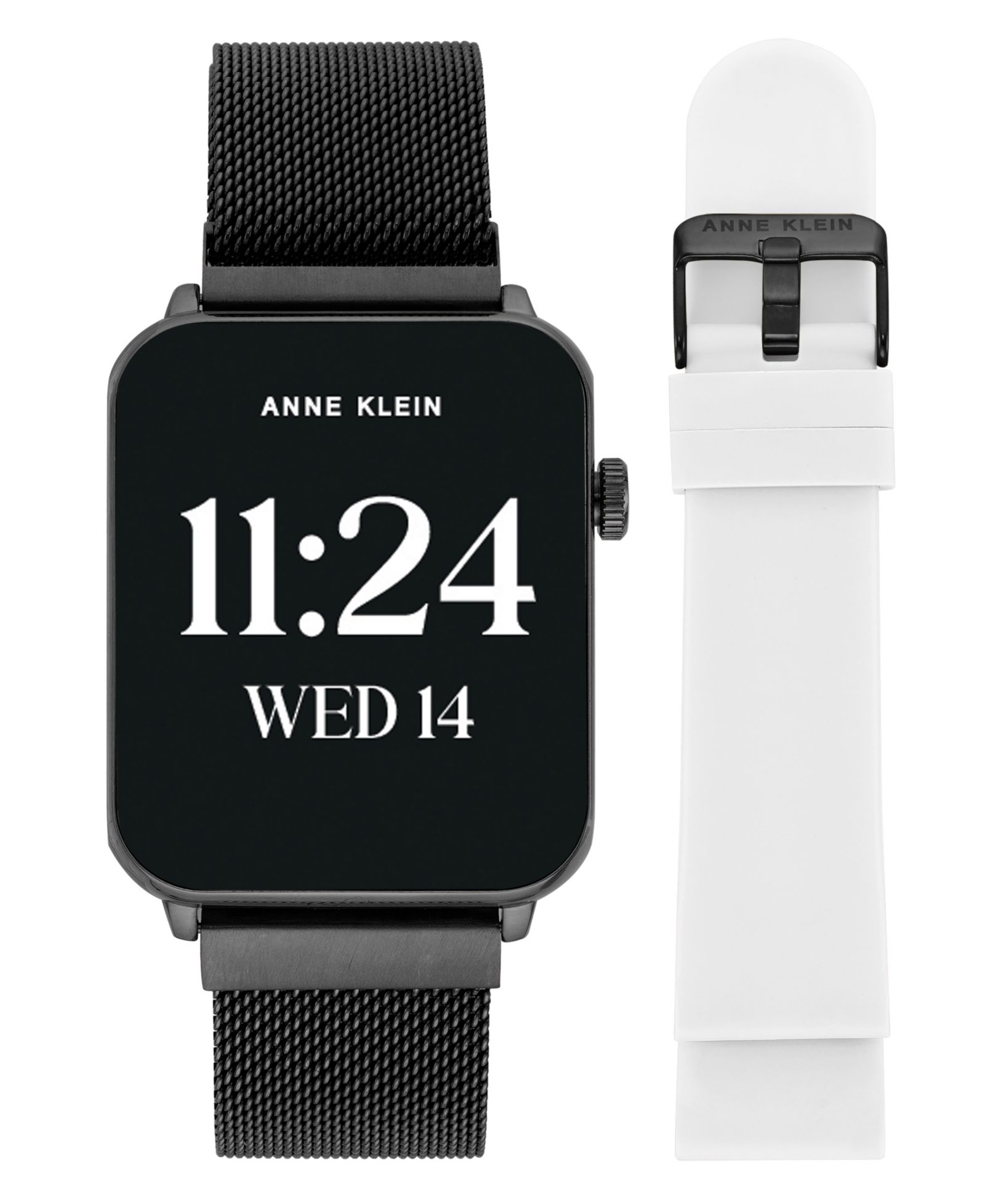 Женские смарт-часы Anne Klein Connect It Stellar с черным стальным сетчатым браслетом и белым силиконовым ремешком, 45mm