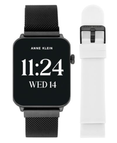 Женские смарт-часы Anne Klein Connect It Stellar с черным стальным сетчатым браслетом и белым силиконовым ремешком, 45mm