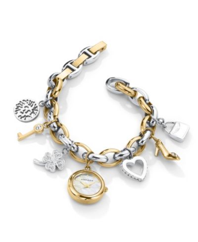 Anne Klein Женский Quartz Two-Tone Metal Alloy Crystal Accented Charm Bracelet Watch, 20mm