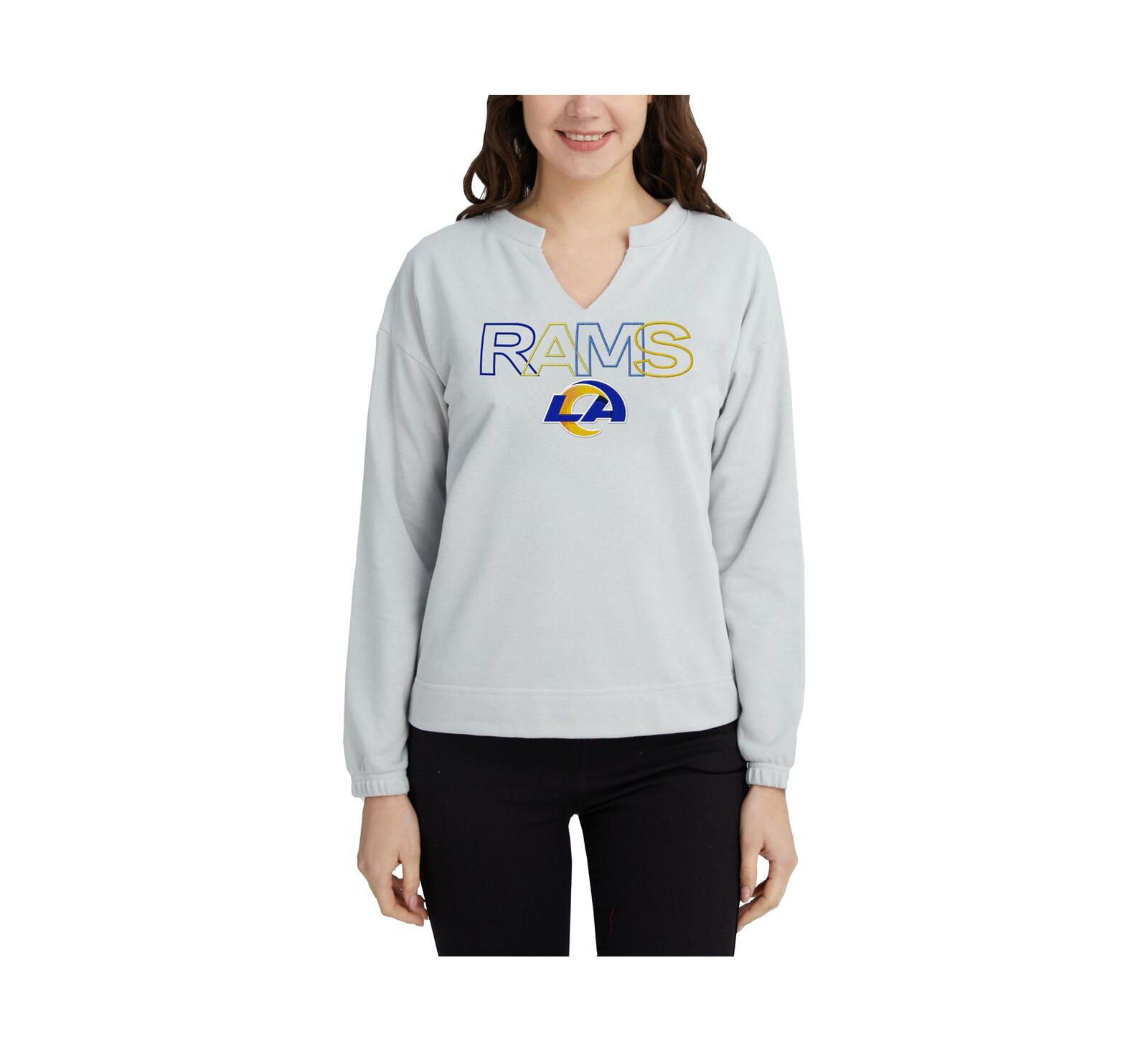 Concepts Sport Women's Gray Los Angeles Rams Sunray Notch Neck Long Sleeve T-Shirt