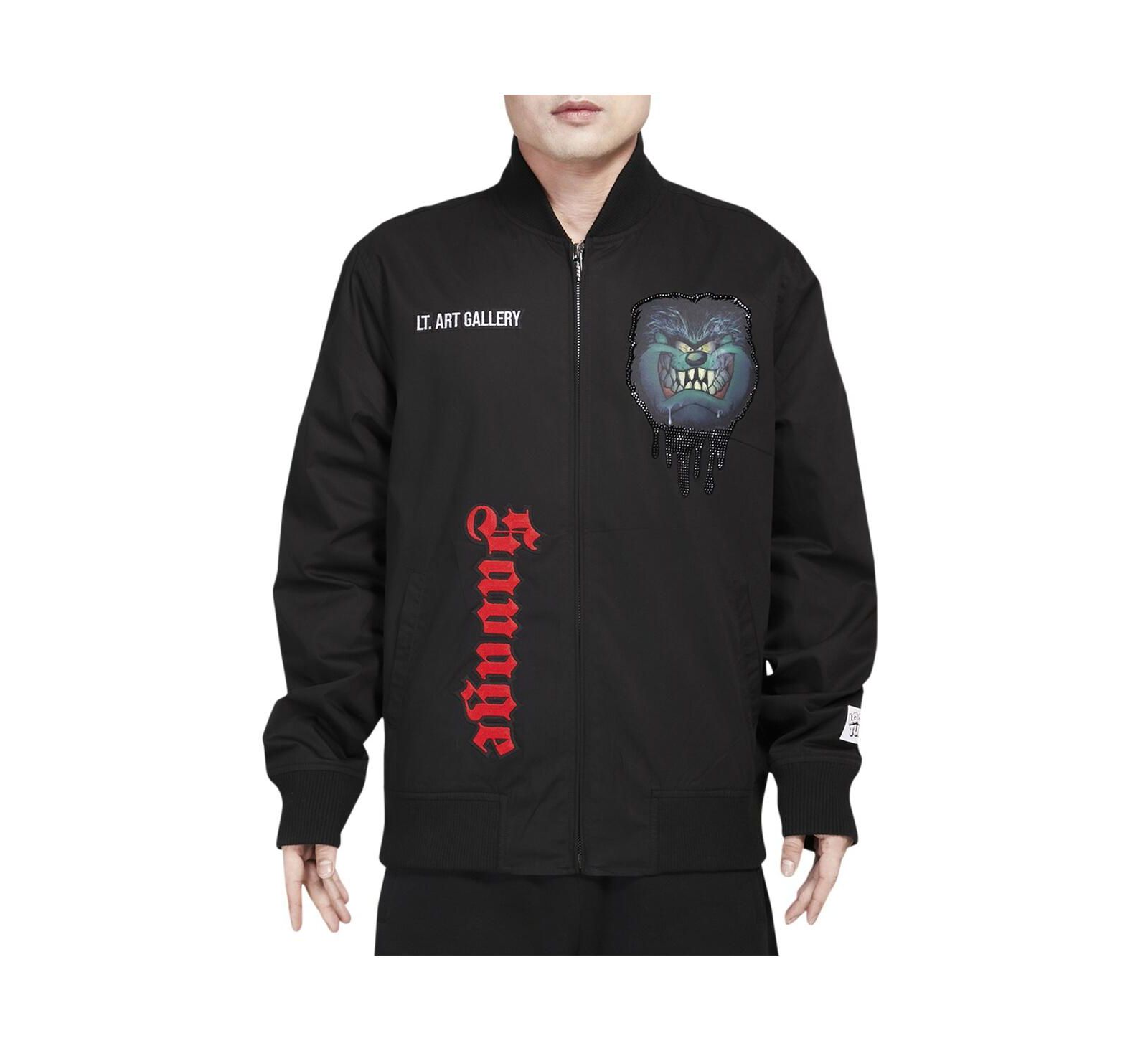 Freeze Max Men's Black Looney Tunes Taz Savage Varsity Full-Zip Jacket