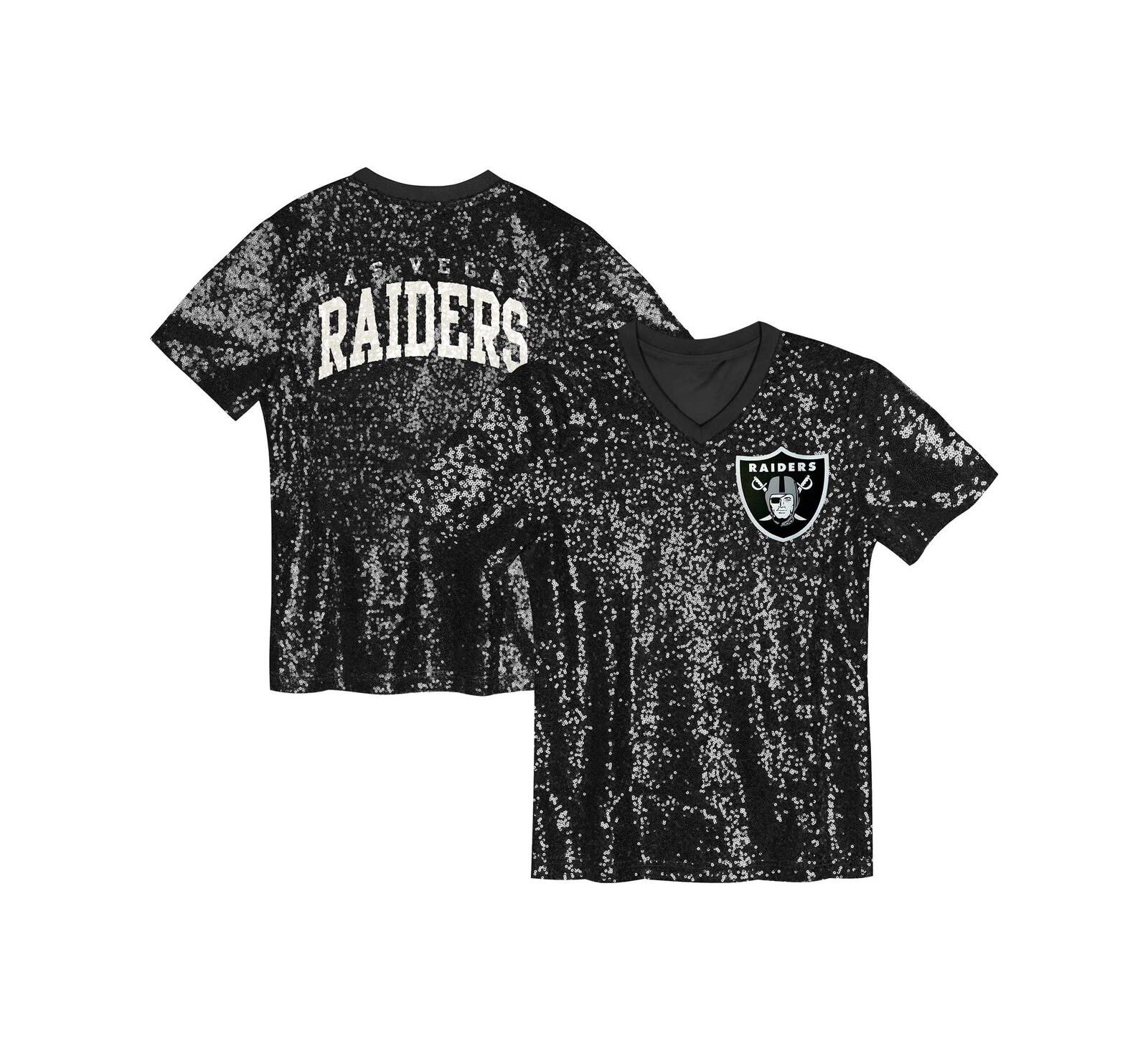 Женский топ Outerstuff Big Girls Black Las Vegas Raider's Wordmark Sequin V-Neck
