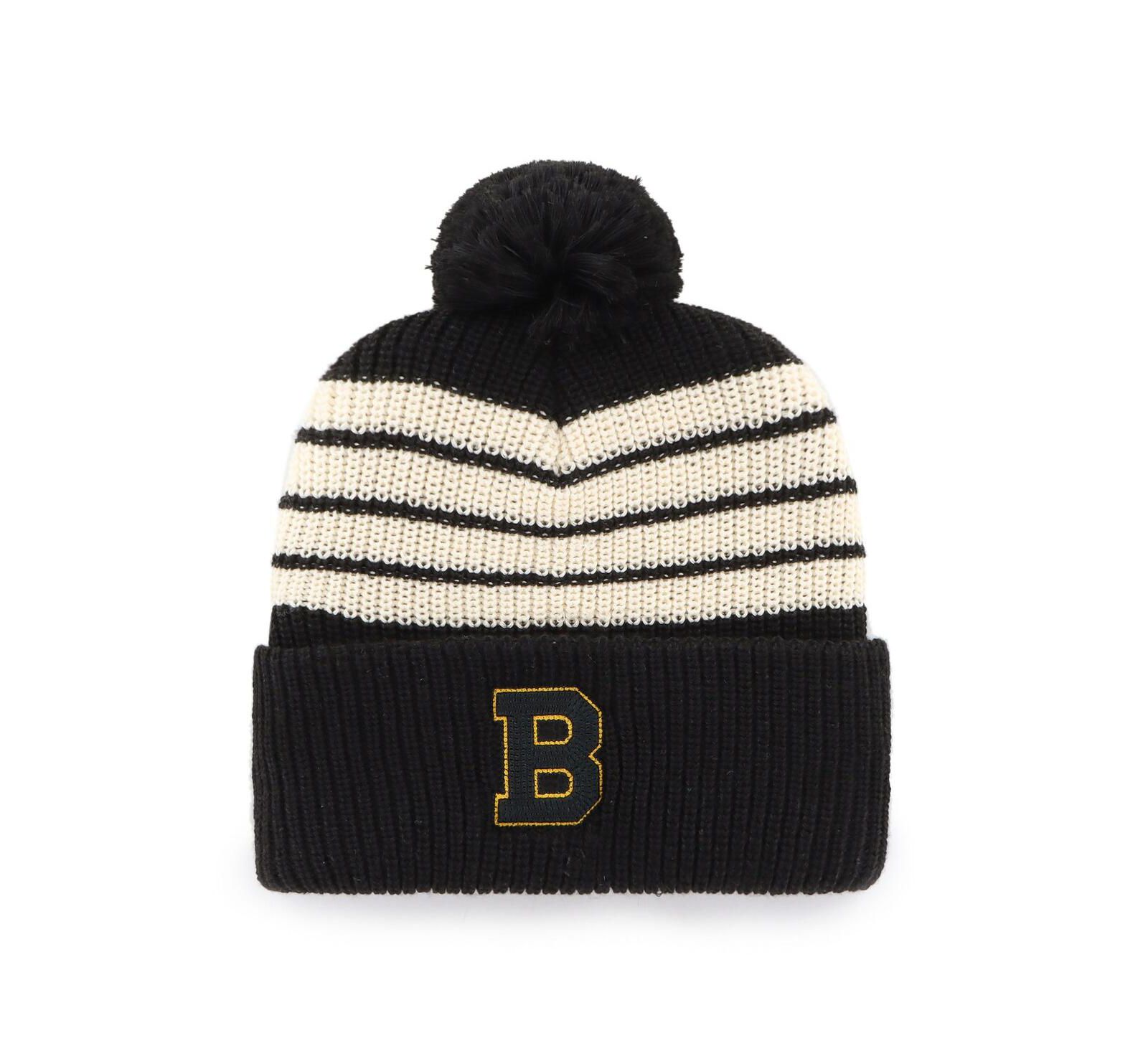 '47 Brand Мужская вязаная шапка с помпоном Boston Bruins Old Time Hockey Barn Black