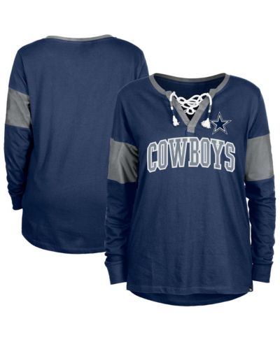 Женская футболка New Era Navy Dallas Cowboys Lace-Up Notch-Neck Long Sleeve