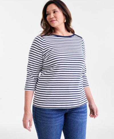 Женский топ Plus Size Stripe 3/4 Sleeve Boat-Neck, Style & Co