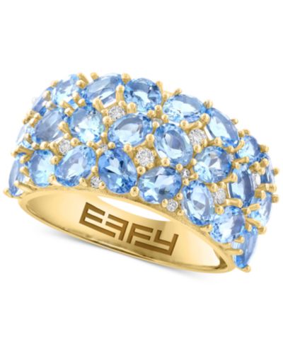 Кольцо EFFY® Aquamarine & Diamond Cluster в 14k Gold-Plated Sterling Silver