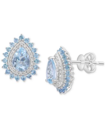 EFFY® Aquamarine (1-3/8 ct. t.w.), Blue Topaz (5/8 ct. t.w.) & Diamond (5/8 ct. t.w.) Stud Earrings in 14k White Gold