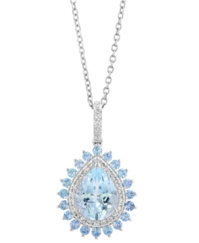 Подвеска EFFY® Aquamarine, Blue Topaz & Diamond 18" в белом золоте 14k