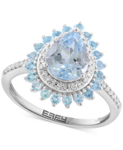 EFFY® Aquamarine (1-3/8 ct. t.w.), Blue Topaz (3/8 ct. t.w.) & Diamond (5/8 ct. t.w.) Кольцо из 14k White Gold