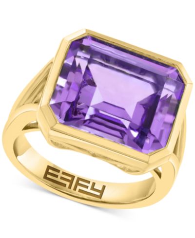 Кольцо EFFY® Green Quartz Emerald-Cut Solitaire в 14k Gold-Plated Sterling Silver