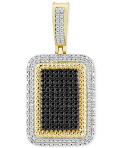 Мужской кулон-бирка Dog Tag с черными и белыми бриллиантами в 10k Gold
