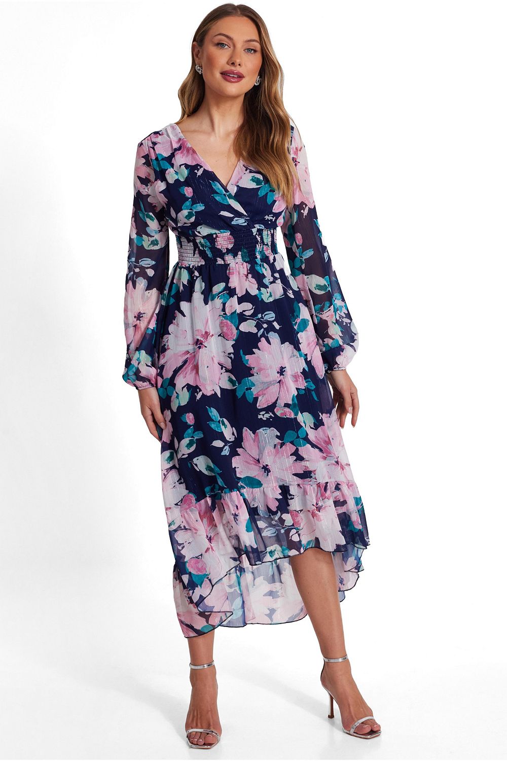 QUIZ Women's Chiffon Long Sleeve Midaxi Dress