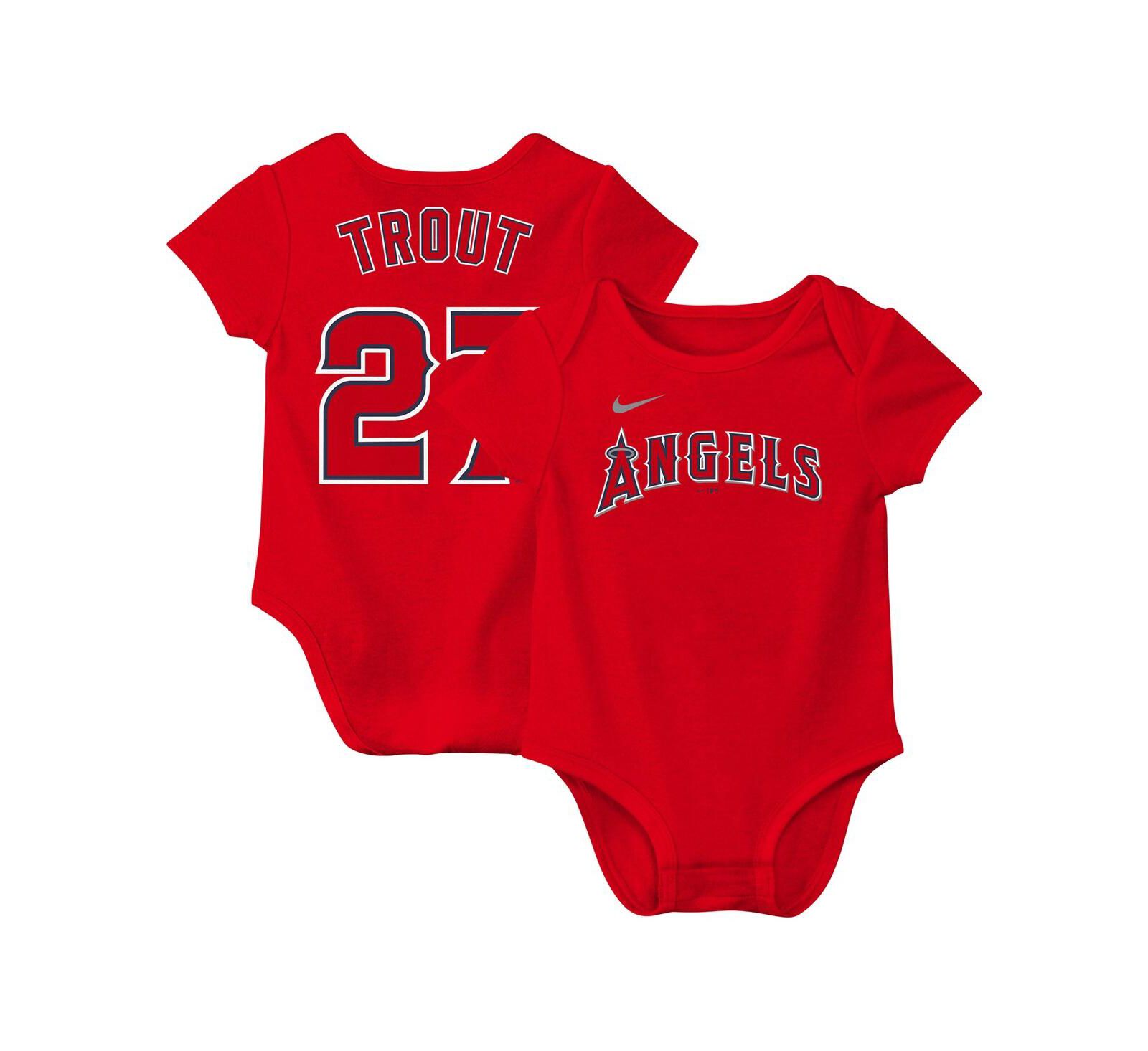 Детское боди Nike Mike Trout Los Angeles Angels Fuse с именем и номером, красное, для мальчиков и девочек