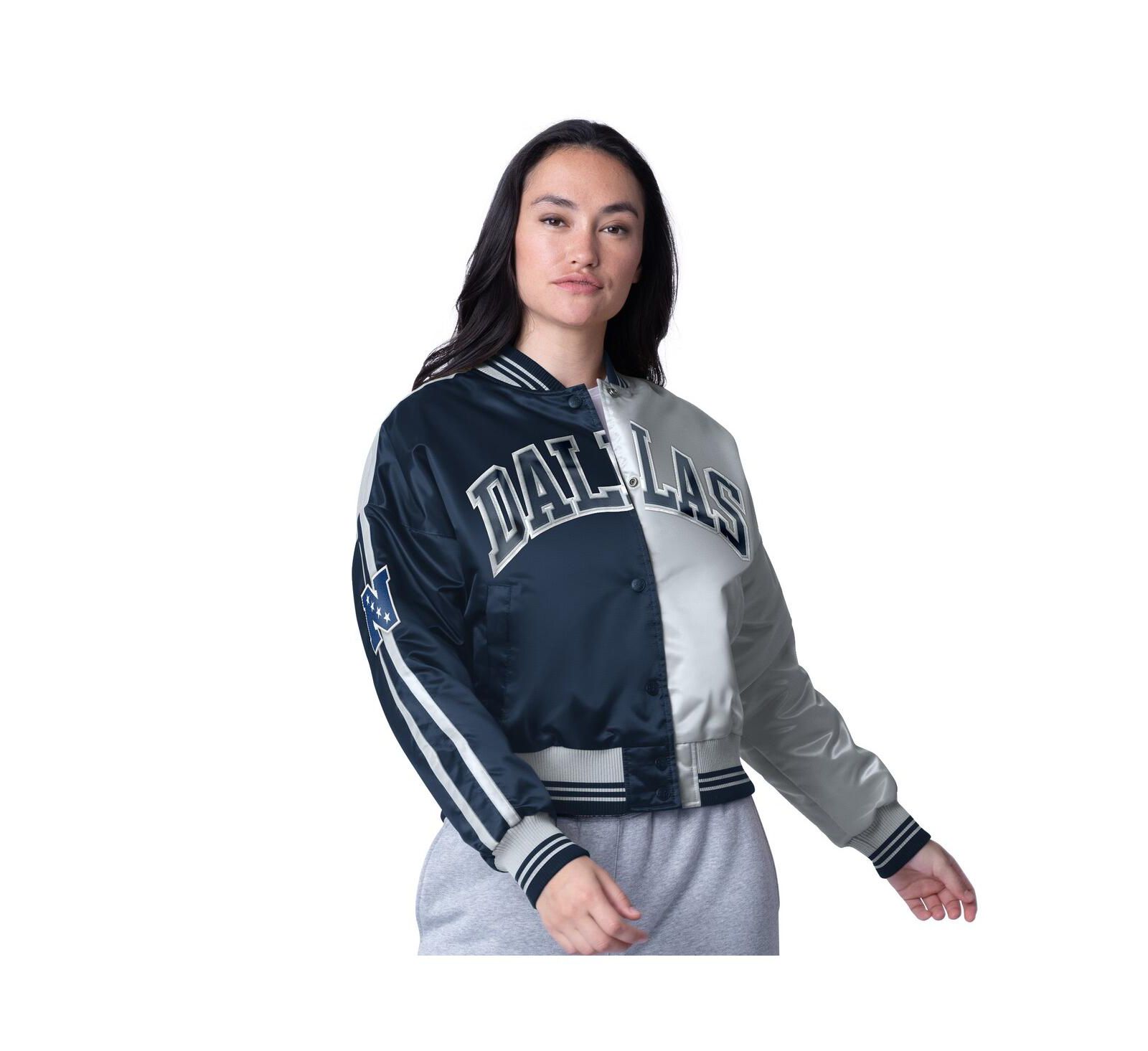 Starter Women's Navy/Silver Dallas Cowboys Zone Blitz Cropped Full-Snap Satin Jacket
