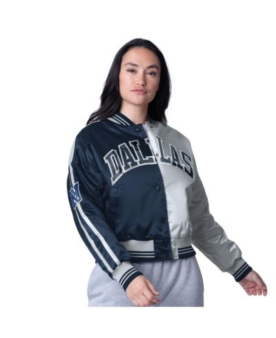 Женская куртка Starter Navy/Silver Dallas Cowboys Zone Blitz Cropped Full-Snap Satin