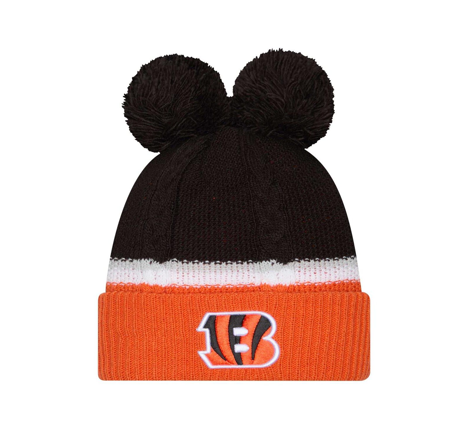 New Era Женская вязаная шапка с помпонами Double Bubble Cuffed, Black Cincinnati Bengals