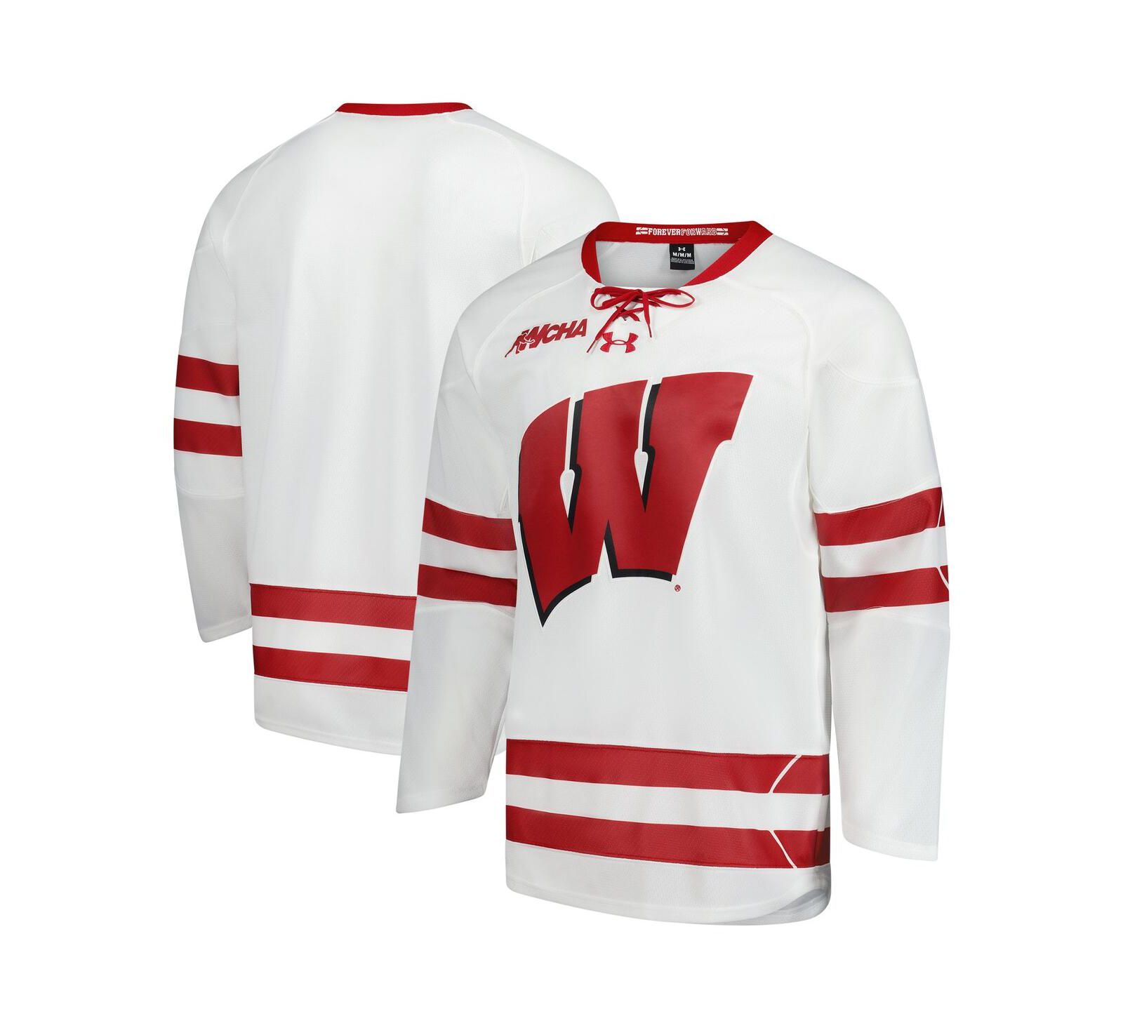 Under Armour Men's White Wisconsin Badgers Replica Hockey Jersey