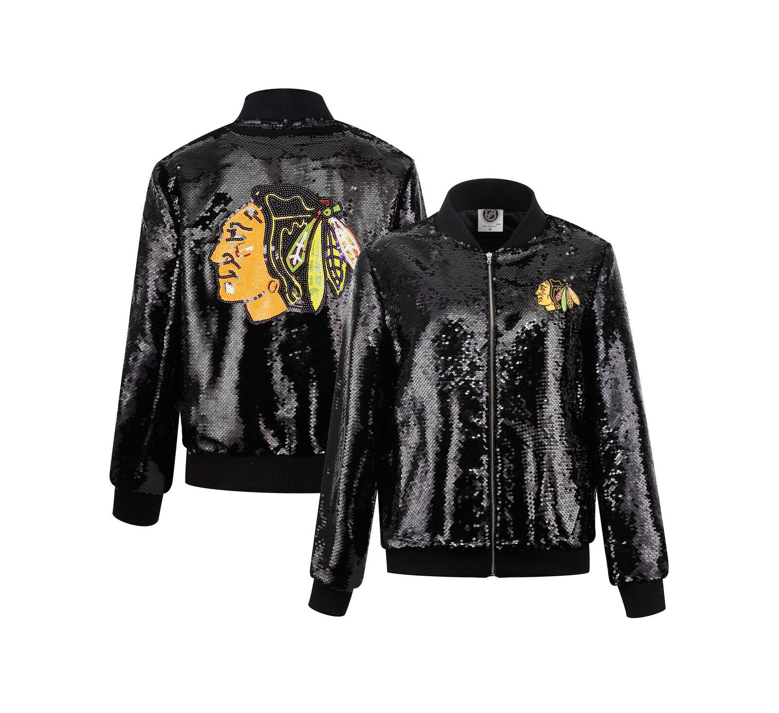 Cuce Women's Black Chicago Blackhawks Sequin Full-Zip Jacket