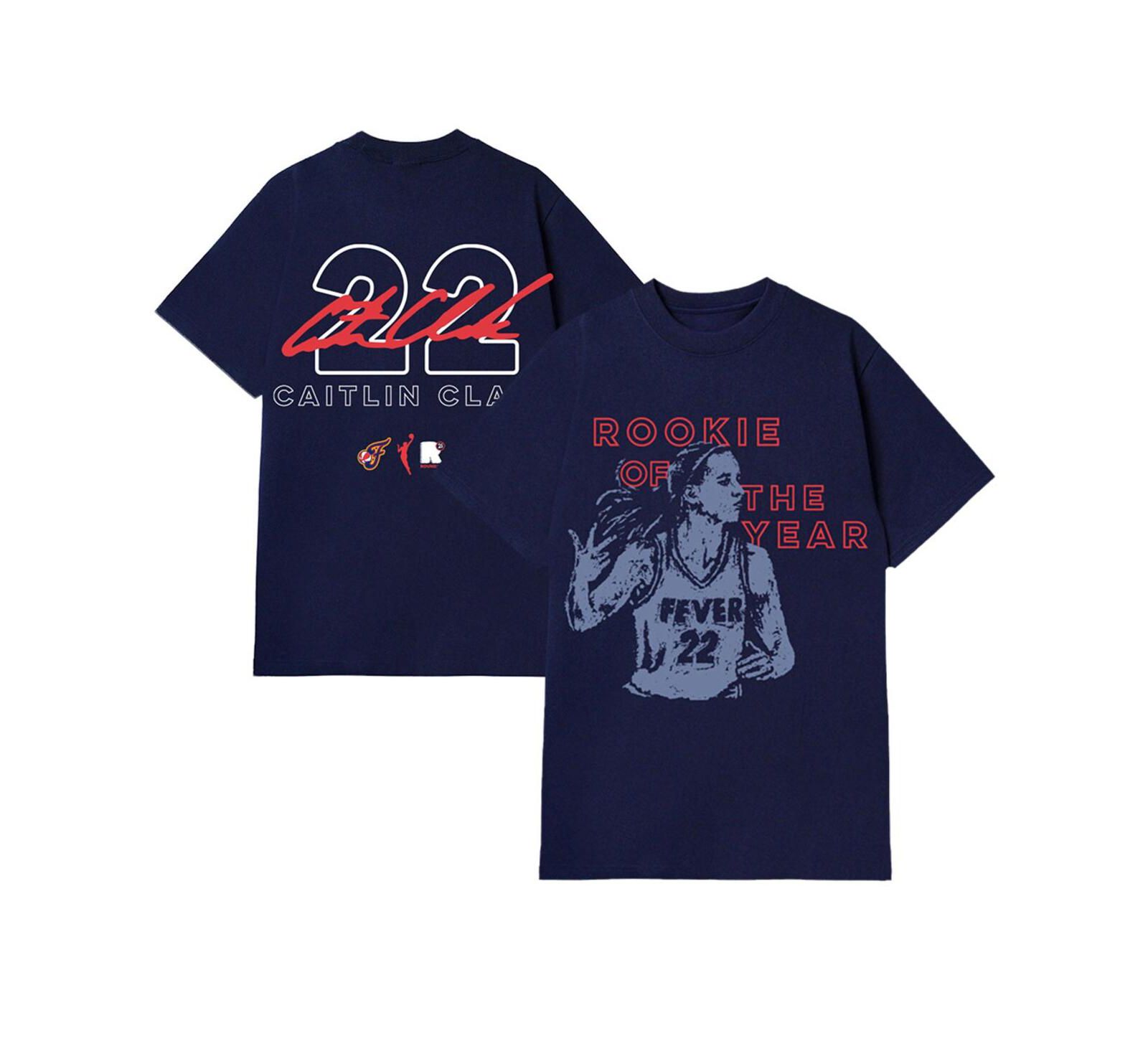 Мужская и женская футболка Round21 Caitlin Clark Navy Indiana Fever 2024 WNBA Rookie of the Year