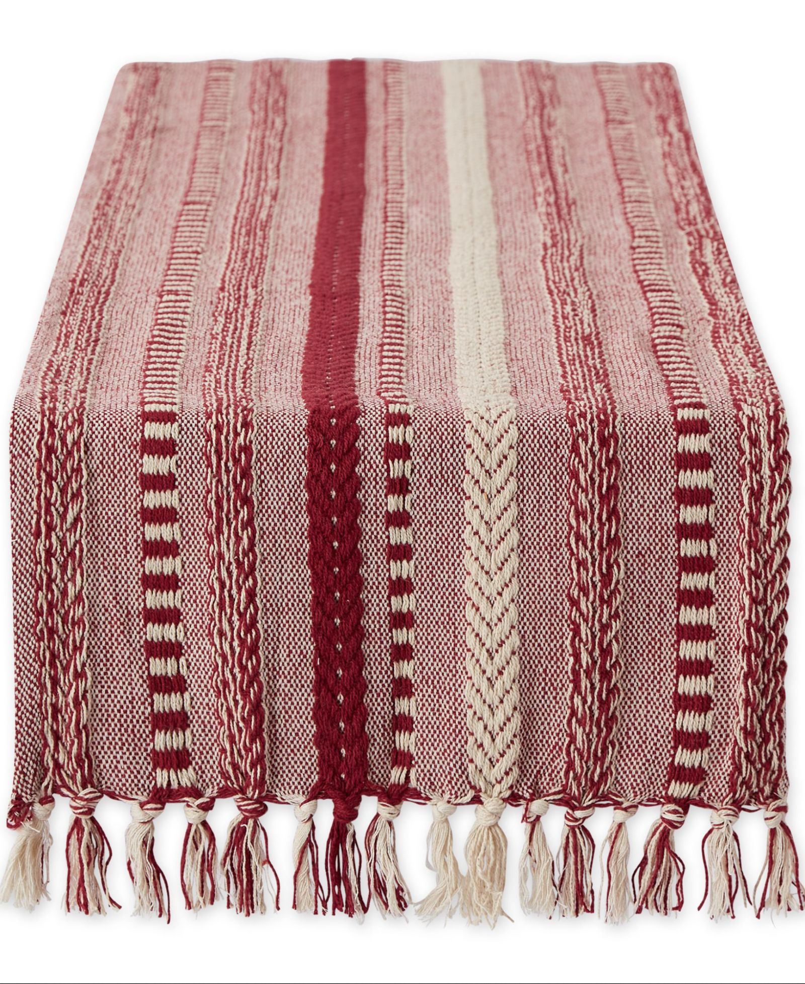 Design Imports Braided Stripe Jacquard Fringe Table Runner, 15" x 108"