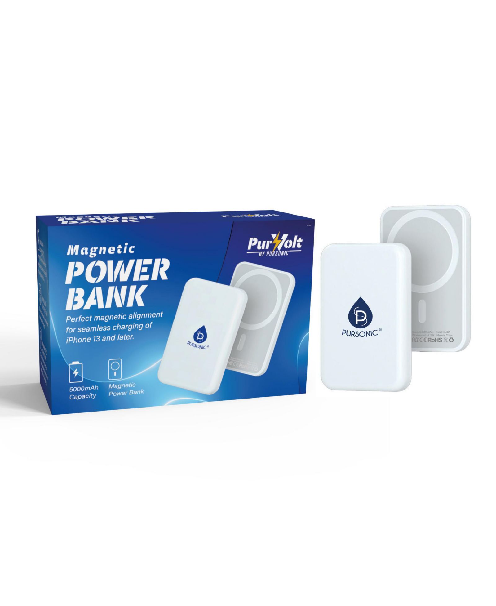 Pursonic Magnetic Wireless Portable Power Bank for Qi-Enabled Devices