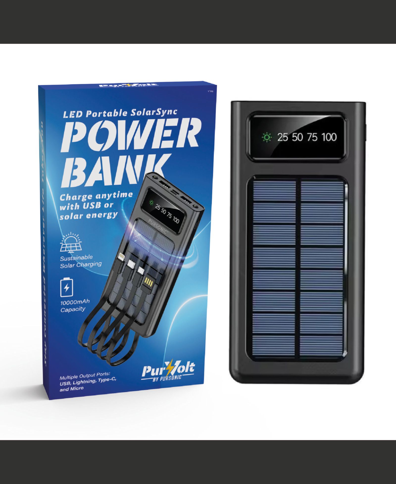 Pursonic Solarsync Solar LED Flashlight Power Bank for Smartphones and Tablets