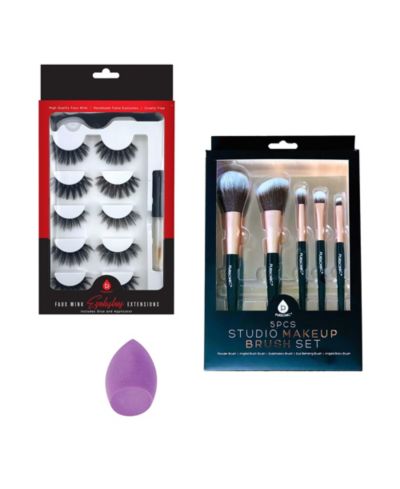 Pursonic Glam Essentials Bundle: набор из 3D накладных ресниц, спонжа и набора кистей