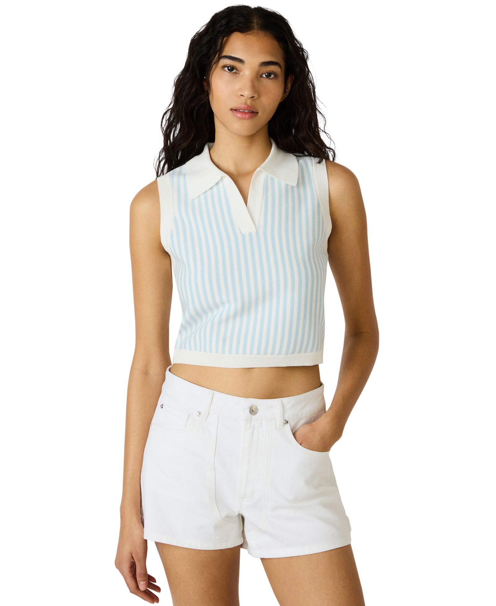 Steve Madden Women's Amery Striped Collared Sweater Top