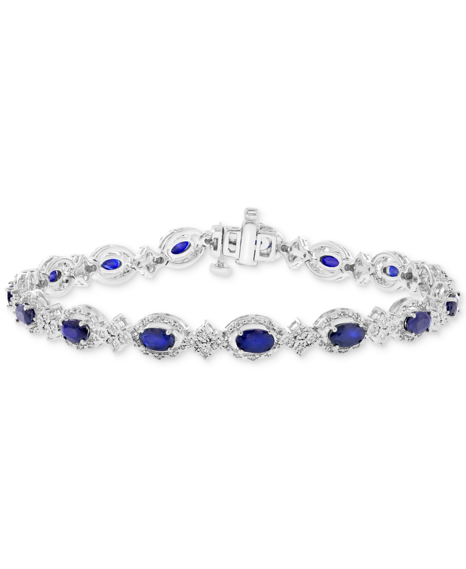 EFFY Collection Diamond (1/2 ct. t.w.) & Blue Sapphire (4-1/4 ct. t.w.) Bracelet in Sterling Silver