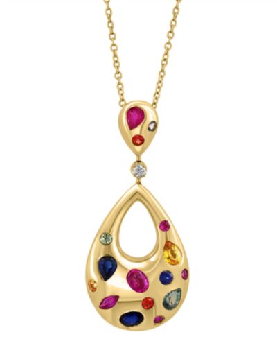 Подвеска EFFY Collection с бриллиантами и сапфирами в золоте 14k поверх серебра, 17" + 1" extender