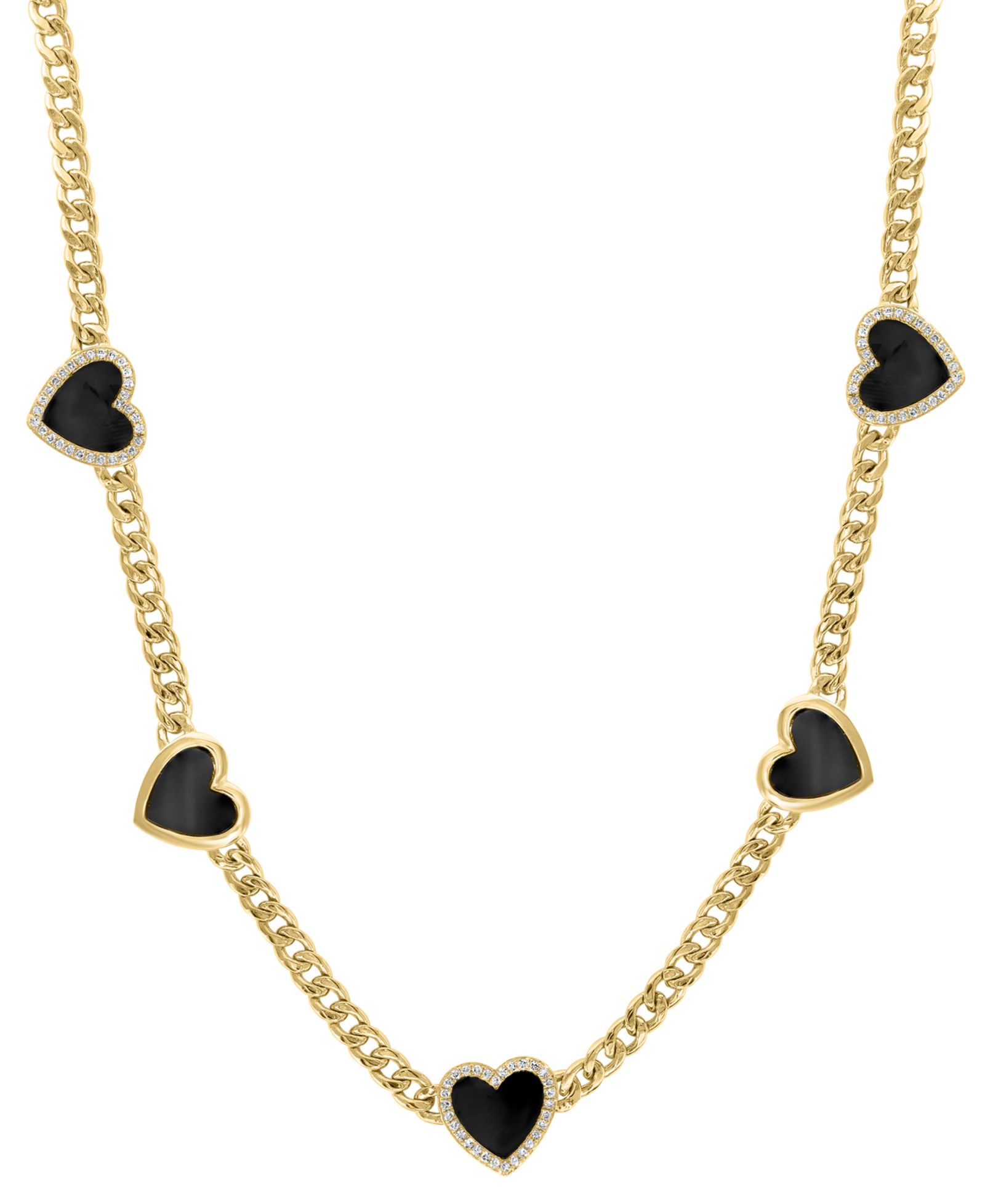Ожерелье EFFY Collection Diamond (1/4 ct. t.w.) & Onyx (4-3/8 ct. t.w.) Chain 16-1/2" в 14k Gold Over Silver