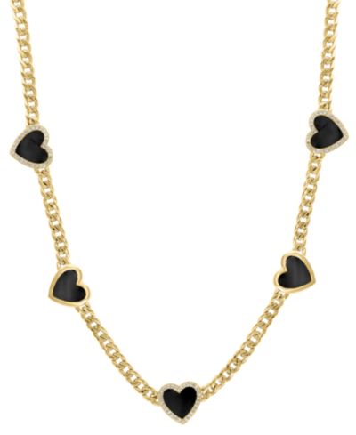 Ожерелье EFFY Collection Diamond (1/4 ct. t.w.) & Onyx (4-3/8 ct. t.w.) Chain 16-1/2" в 14k Gold Over Silver