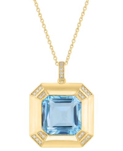 EFFY® Подвеска-ожерелье с голубым топазом (12-1/2 ct. t.w.) и бриллиантом (1/20 ct. t.w.), 18" в золоте 14k поверх серебра